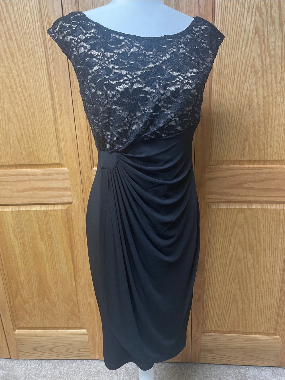 connected apparel Black Lace Draped Cocktail Dress Size 10